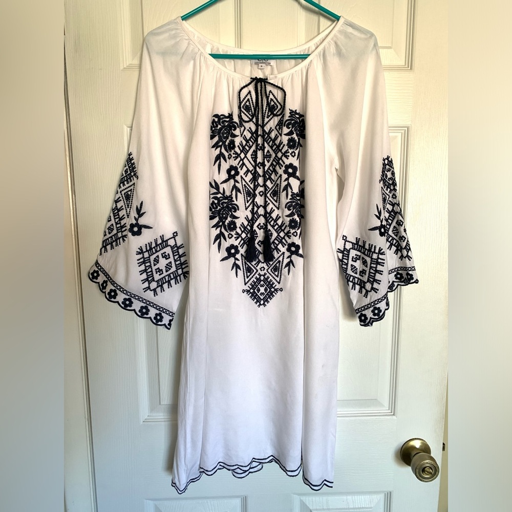 Summer Boho Dress NWOT. Loose Fit. Embroidered Front  & Sleeves. Lined